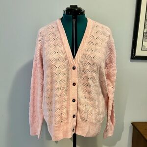 Torrid Pink Pointelle Knit Button Cardigan Size 1 Soft Cozy Sweater